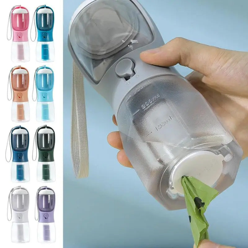 3-in-1 Portable Dog Travel Bottle - Water, Food, and Waste Bag Dispenser