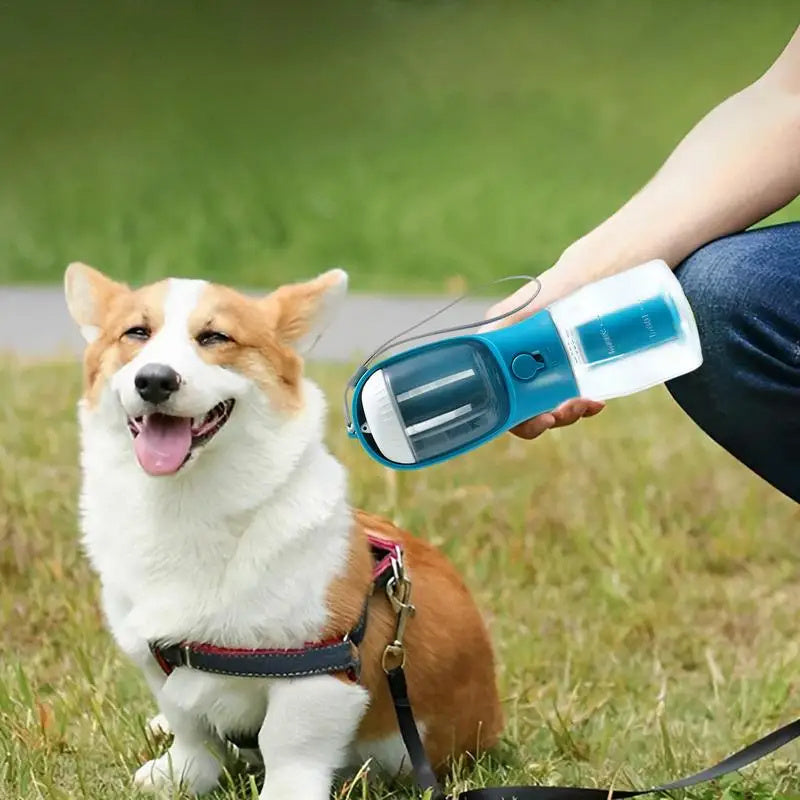 3-in-1 Portable Dog Travel Bottle - Water, Food, and Waste Bag Dispenser