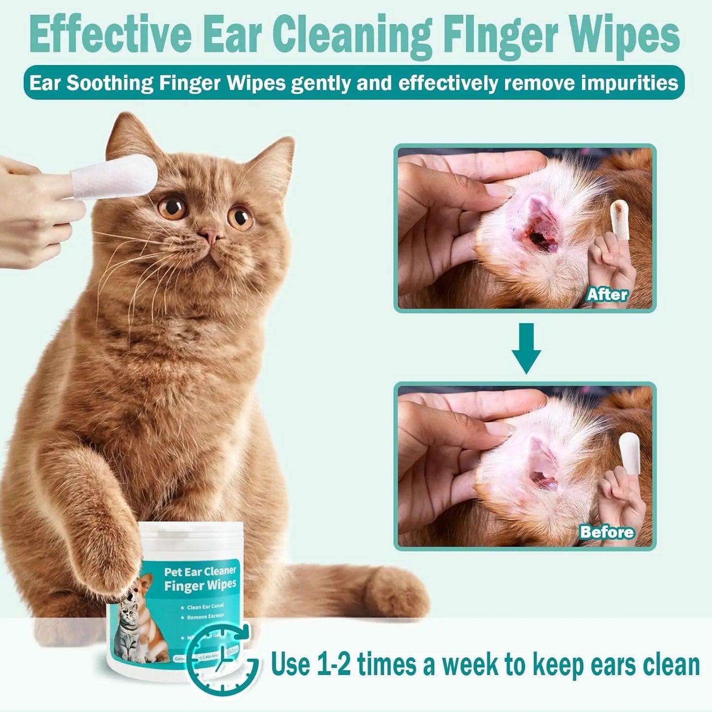 Dog & Cat Ear Wipes – Gentle Finger Cleaning Pads for Easy Otic Care, Wax Removal & Soothing Odor Control
