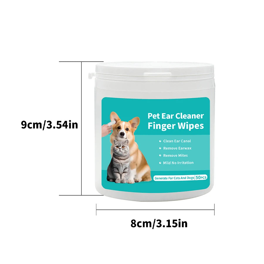 Dog & Cat Ear Wipes – Gentle Finger Cleaning Pads for Easy Otic Care, Wax Removal & Soothing Odor Control