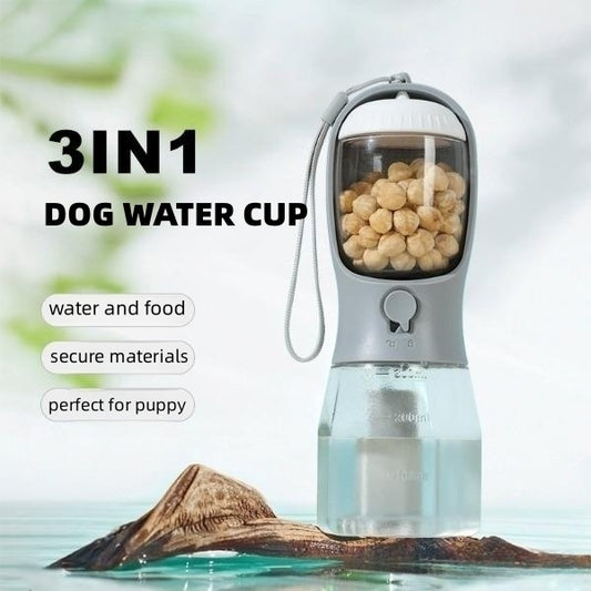 3-in-1 Portable Dog Travel Bottle - Water, Food, and Waste Bag Dispenser