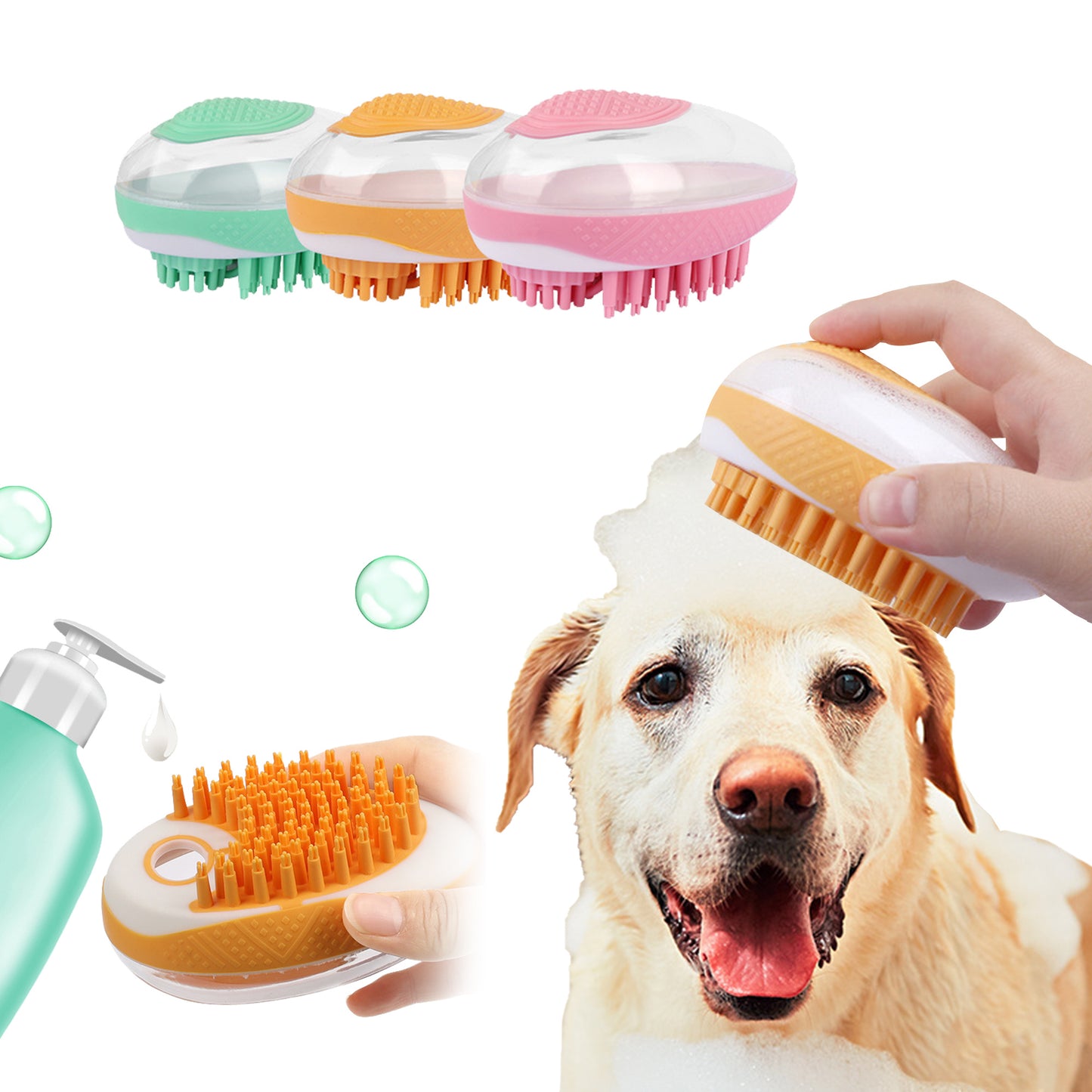 Pet Grooming Bath Brush for Dogs & Cats – 2-in-1 Soft Silicone Massage Comb, Shower Scrubber & Hair Cleaning Tool